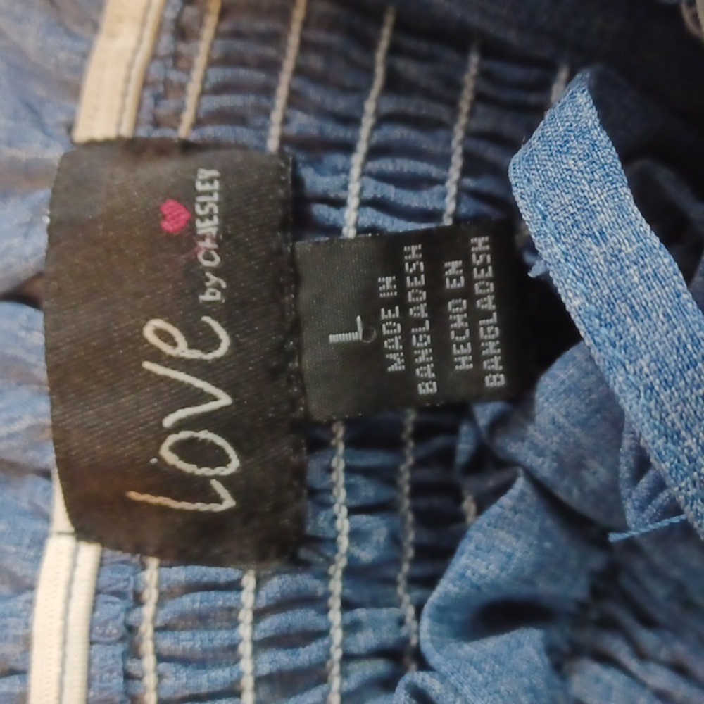 love by chesley chambray prairie smocked sundress button front spaghetti strap l - Picture 5 of 14